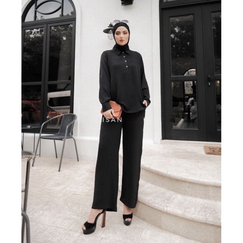 One set Rayon Premium Setelan Piyama Motif Terbaru-Lova Black Set