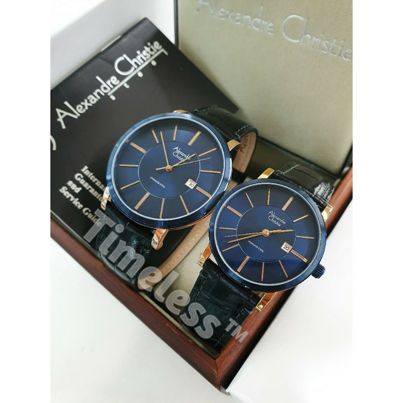 Jam Tangan Couple Alexandre Christie AC 8344 MD Blue Rosegold
