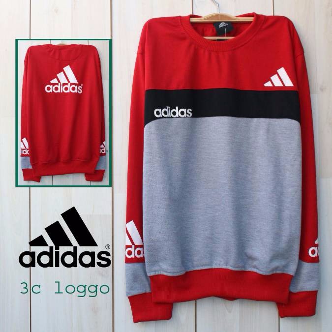 JAKET SWEATER ADIDAS 3D MERAH - HITAM - ABU KEREN