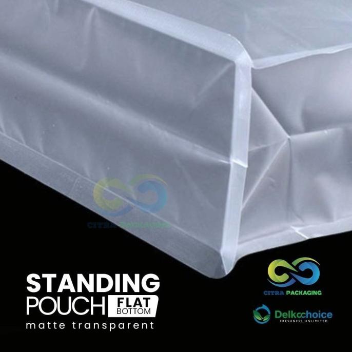 STANDING POUCH MAKANAN FLAT BOTTOM ZIPLOCK TRANSPARAN BURAM 16 x 24 bisa cod