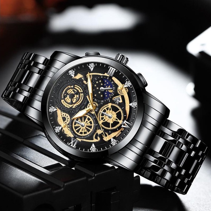 Jam Tangan Kerangka Tourbillon Unik Mewah Elegan / Jam Tangan Pria Analog Stainless Steel Anti Air A