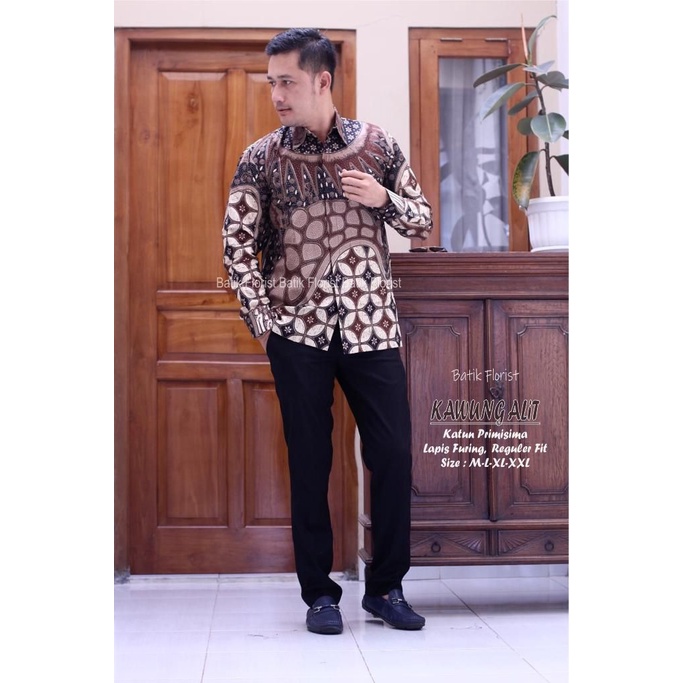 Batik pria lengan panjang HITAM COKLAT CREAM modern ORIGINAL BAJU PREMIUM KEKINIAN SOLO MURAH TERBARU &quot;FLORIST&quot;