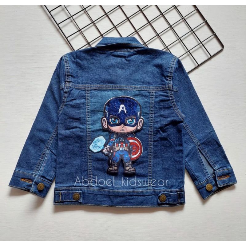 JAKET JEANS LED (NYALA) ANAK/JAKET JEANS SUPERHERO