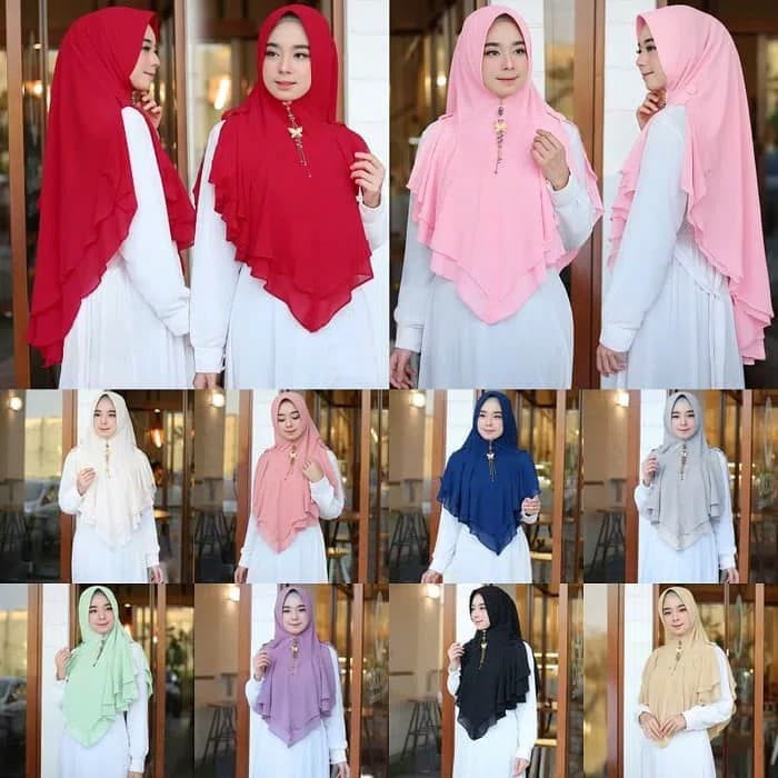 Jilbab khimar bergo hijab instan syari jumbo Button double ceruti