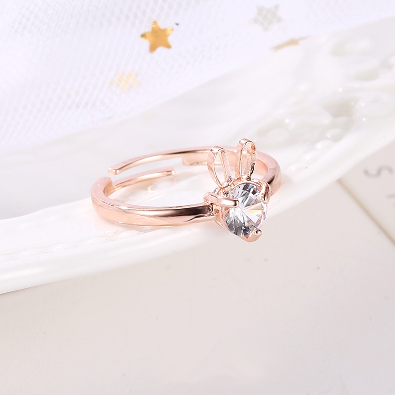 Cincin Tembaga Desain Kelinci Lucu Hias zircon Gaya Korea Untuk Wanita