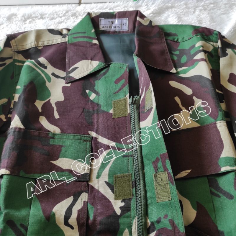 BAJU SETELAN PDL LORENG TNI BAHAN VELBET SEMI WOLL BALETOLI FUL PURING/SERAGAM PDL LORENG MALVINAS RESLETING VELCRO