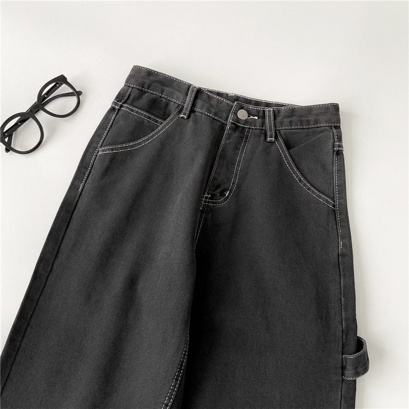 CLOTHIER - Comma Contrast Stitch Black Baggy Jeans