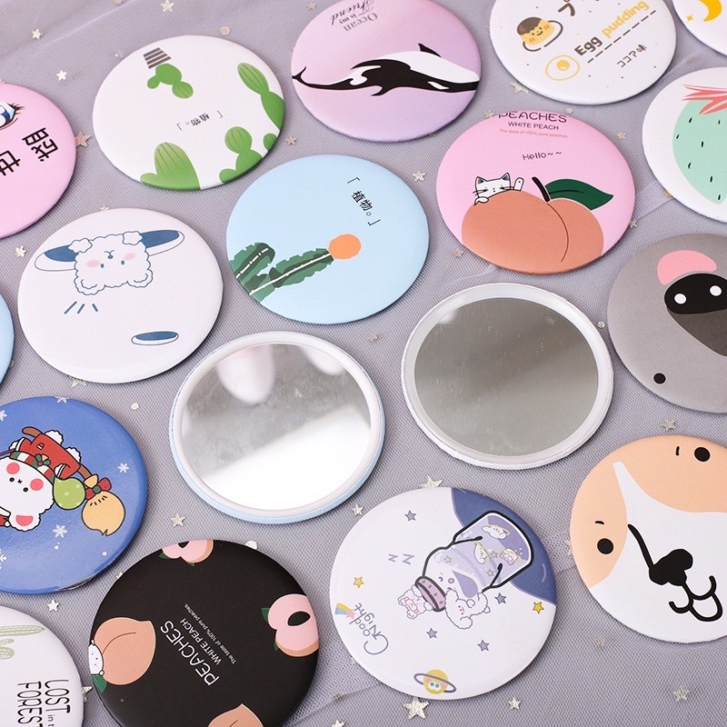 Cermin Mini Bulat Makeup Kaca Rias Portabel Praktis Karakter Lucu RO4
