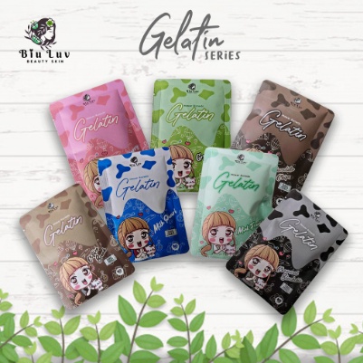 MASKER GELATIN By BIU LUV- (kemasan printing) @5 gram  masker komedo gelatin tulang sapi asli 100%