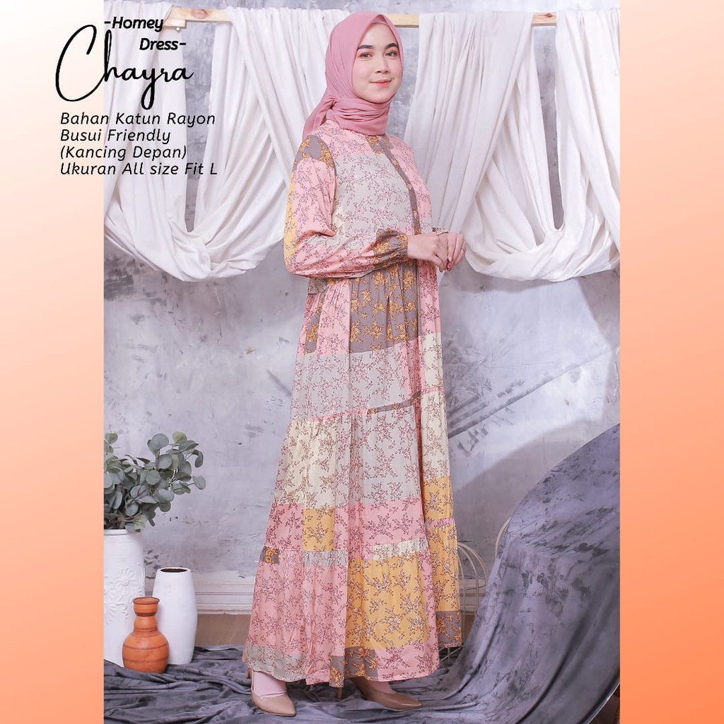 Homey Dress Motif Gamis Dewasa Chayra Terbaru Bahan Katun Rayon Premium Nyaman Dipakai | Bisa Cod