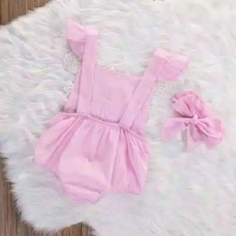 Romper bayi motif renda pink jumper import