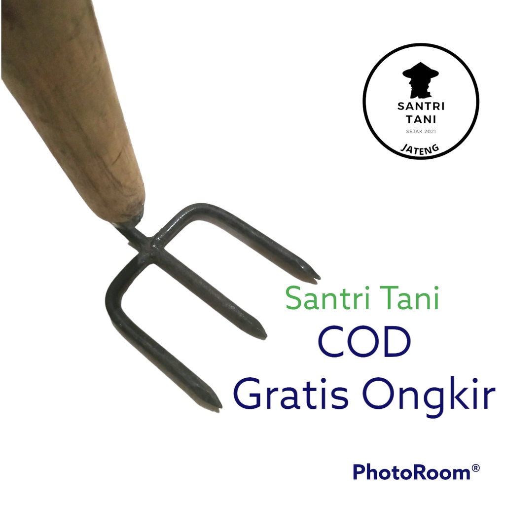 Garuk Tanah Kecil Gagang Kayu | Garpu Besi Rumput