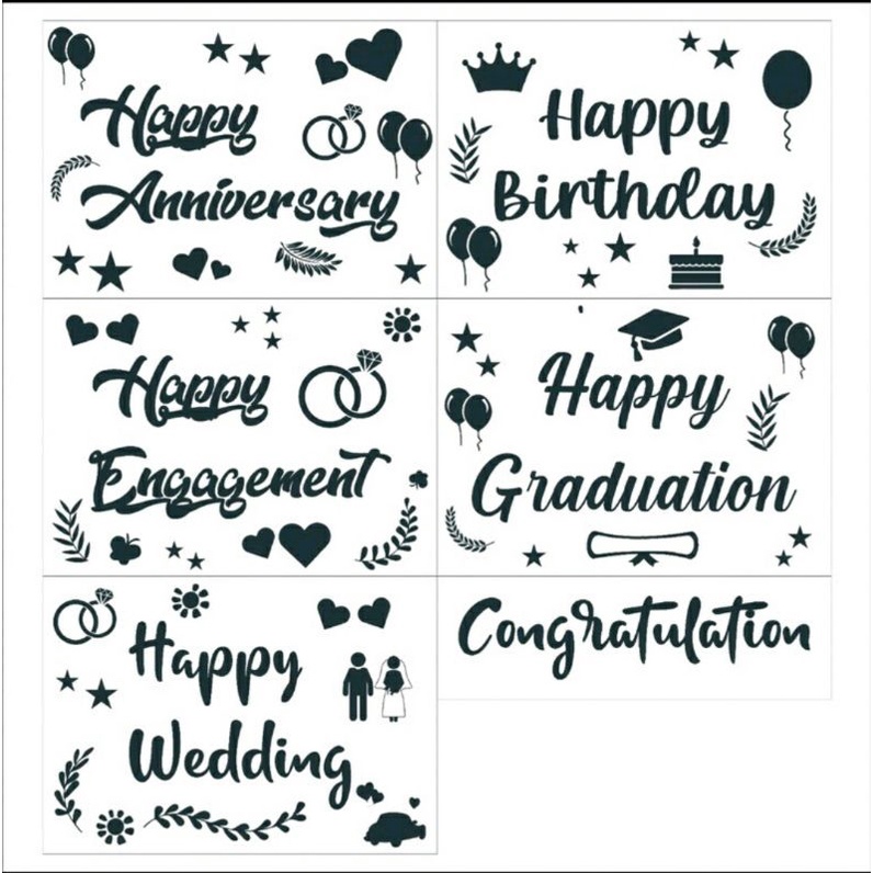 Stiker Balon PVC Happy Birthday Anniversary Wedding Engagement Tunangan Congratulation Graduation We