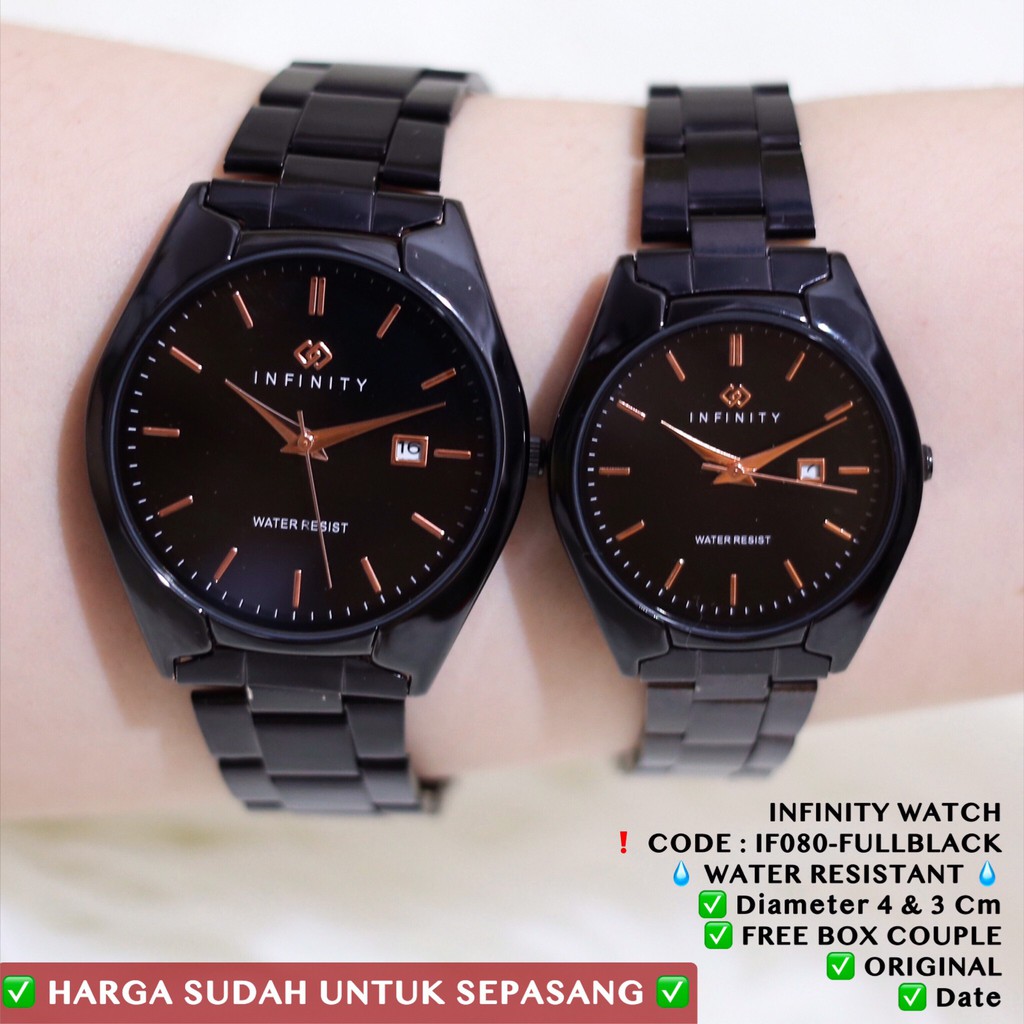 Jam tangan Couple rantai INFINITY original pria dan wanita anti air stainless tanggal aktif FREEBOX IF080