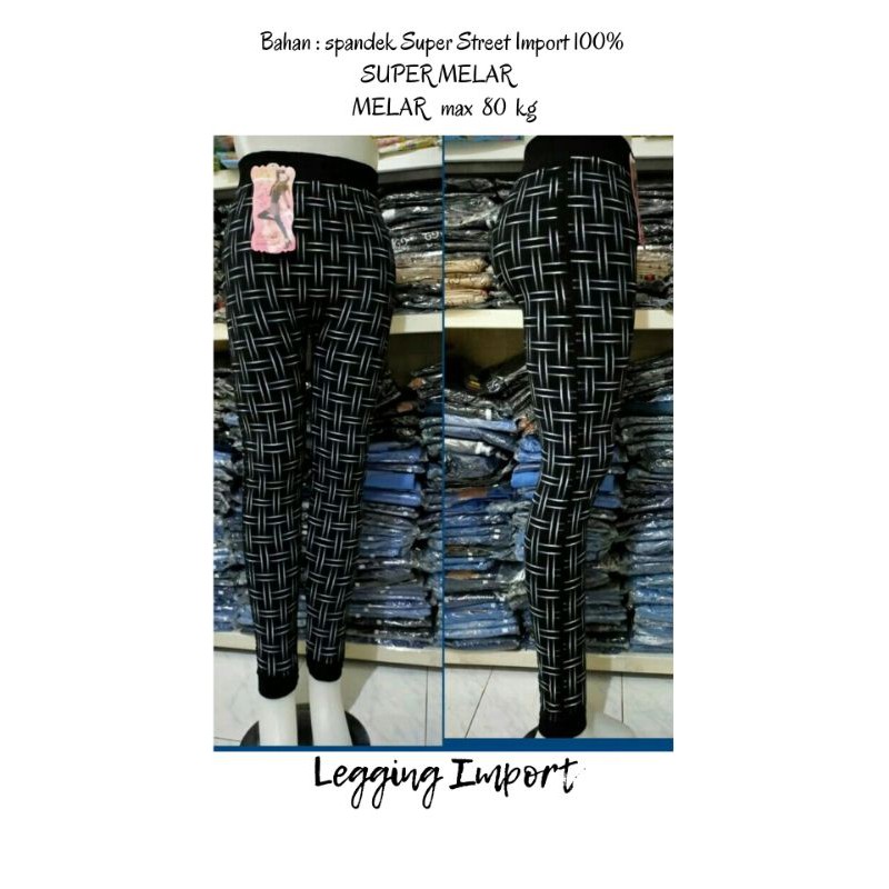 New Legging Import motif garis kotak