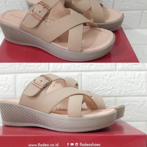 sandal wedges wanita/sendal cewek fladeo original trendy - cream, 36