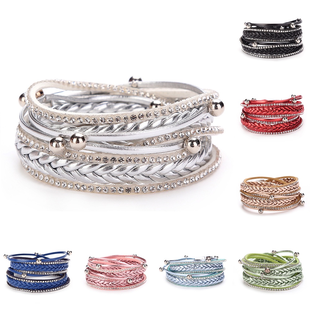 Hu Hu Hu Hu Hu Alat Bantu Pasang Kacamata♡ Gelang Multilayer Model Kepang Aksen Berlian Imitasi Untuk Wanita