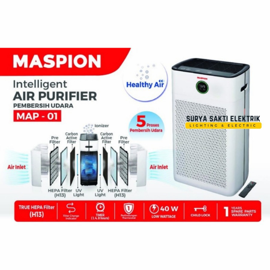 AIR PURIFIER HEPA CARBON FILTER INCLUDE UVC MASPION BERKUALITAS TINGGI FILTER UDARA