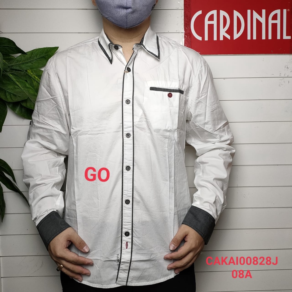 gof CARDINAL KEMEJA JUMBO PUTIH Slimfit Lengan Panjang Hem Cowok Pakaian Pria Baju Atasan Lengan Panjang Ori