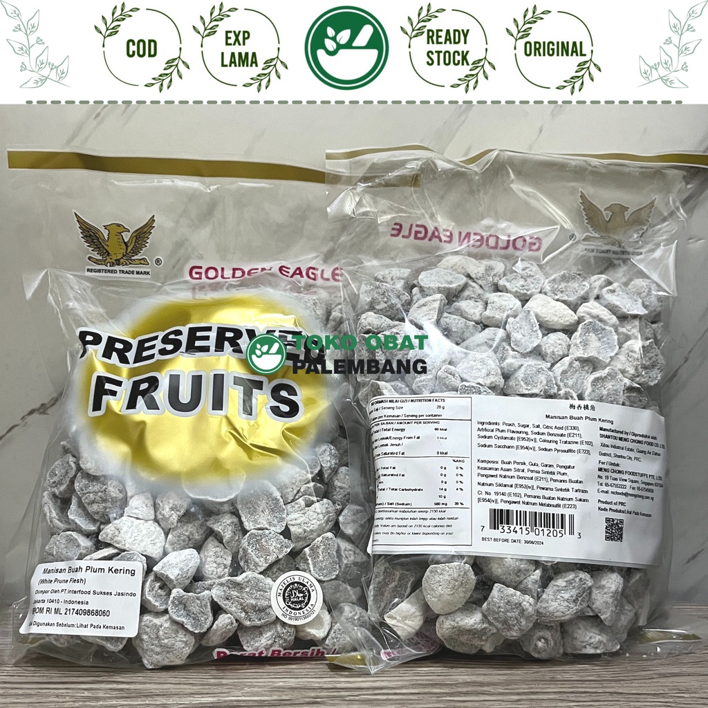 

PRESERVED FRUITS 500 GRAM MANISAN BUAH PLUM KERING WHITE PRUNE FLESH GOLDEN EAGLE MUI HALAL