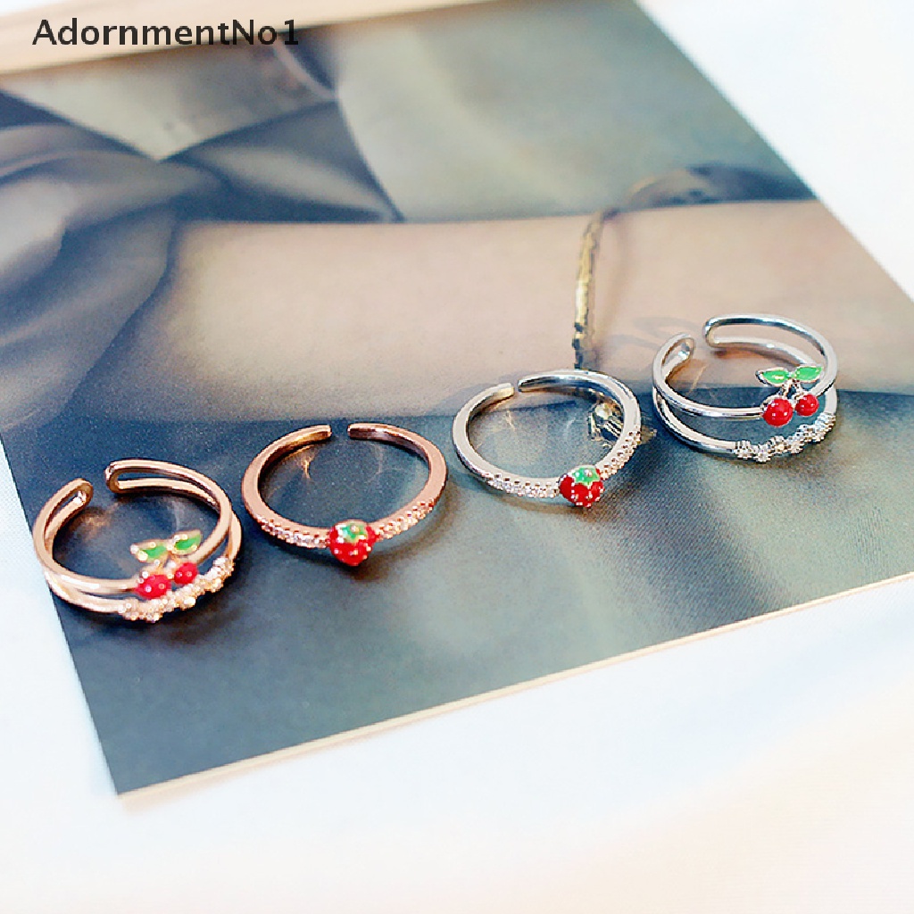 (AdornmentNo1) Cincin Terbuka Gaya Jepang / Korea Motif Strawberry / Cherry Untuk Perhiasan Wanita