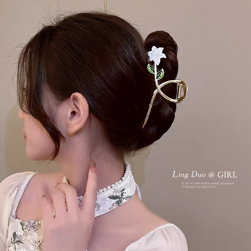 YEEZII Flower Leaf Metal Claw Hair Clip Elegant Cross Hair Accessories for Women Hairpin