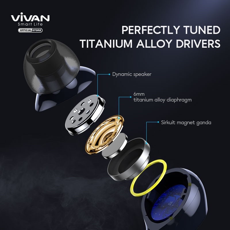 VIVAN T-200 Headset Bluetooth Earbuds Earphone Wireless Waterproof IPX4 Original by Vivan