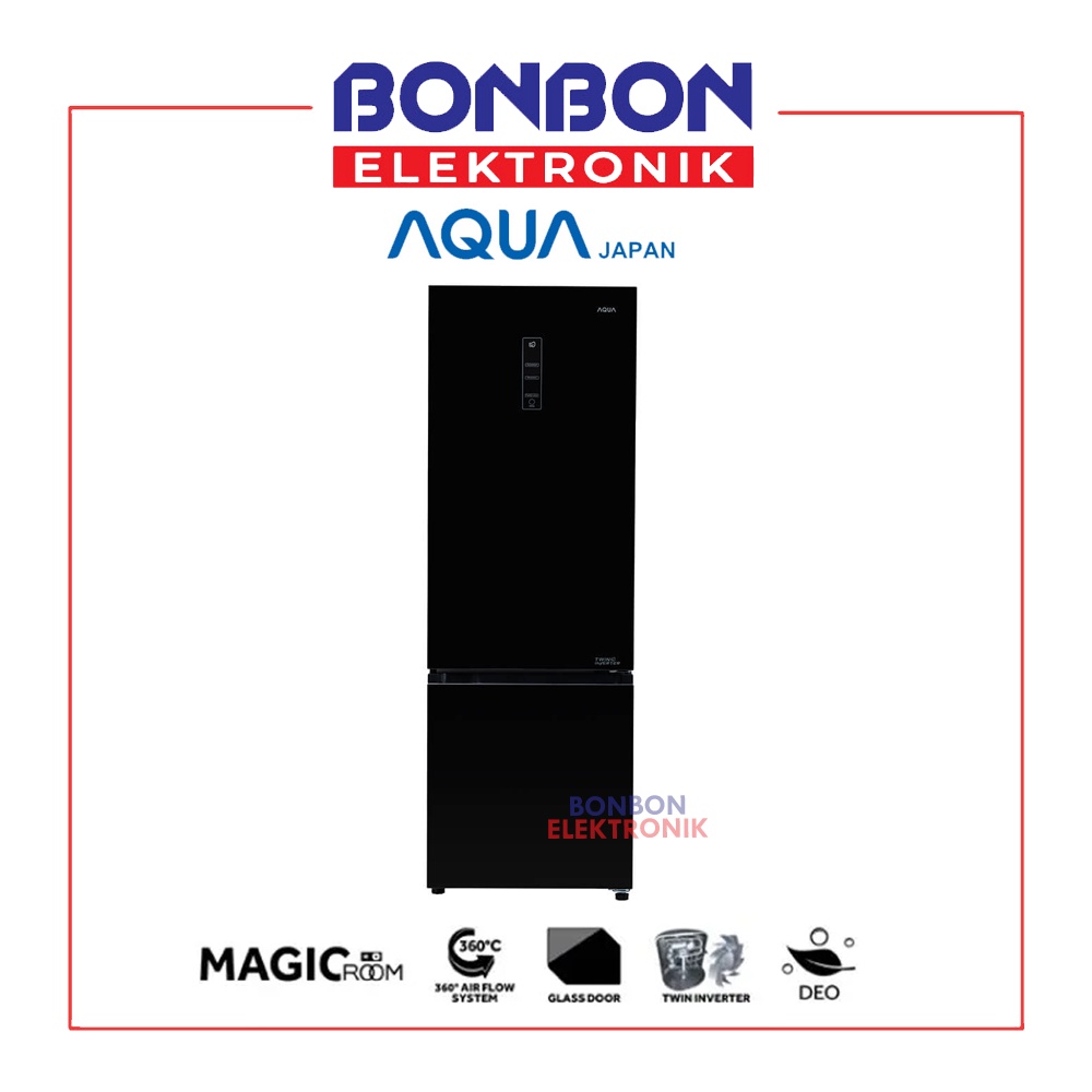 AQUA Kulkas 2 Pintu Bottom Freezer AQR-320RBG(BK) / AQR 320 RBG