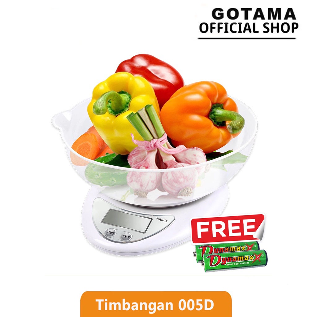 Gotama Timbangan Dapur Digital Kue Bumbu Mangkok Kitchen Scale 5kg (Free Baterai) Garansi