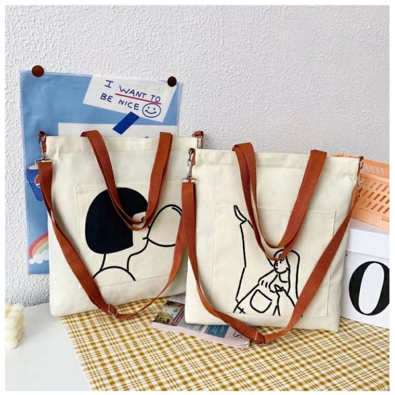 (GRATIS GANTUNGAN TAS) Totebag sekolah kuliah kerja Lucu murah / Totbag Tootbag Tas Tote Wanita / To