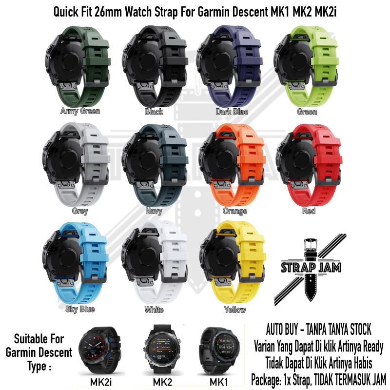 MF7 Strap Garmin Descent MK1 MK2 MK2i - Tali Jam Tangan Quick Fit 26mm Rubber Silikon Sporty