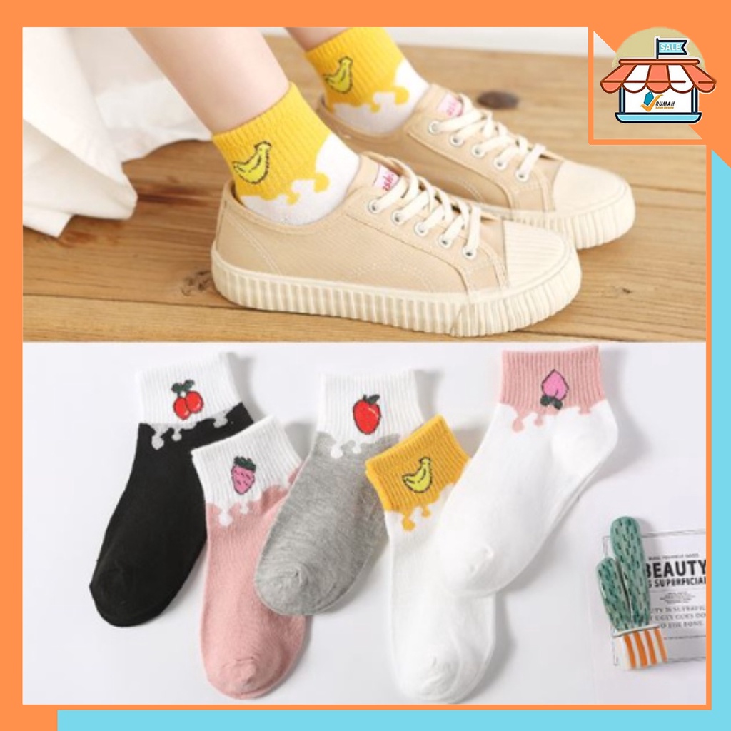 RSB KK202 Kaos Kaki Wanita Motif Buah Kaos Kaki Karakter Unisex Tinggi Cute Socks Fruit Korean