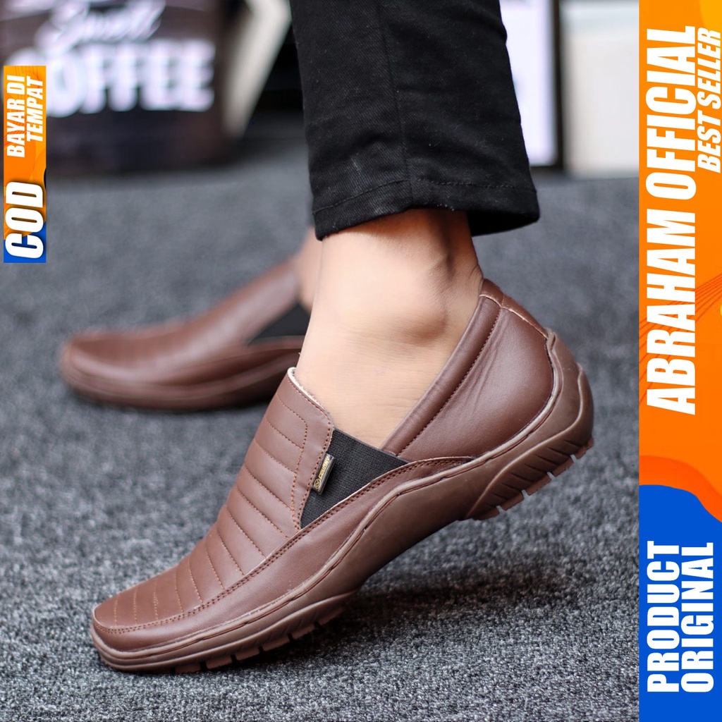 ABRHM x CORZA Sepatu Slip On Pria Sepatu Pria Casual Kulit Asli Cowo/Cowok Sepatu Casual Pria Ori Sepatu Kasual Slop Anti Slip Semi Formal Kerja Kuliah Gaya Santai Keren Kekinian Original Murah Terlaris