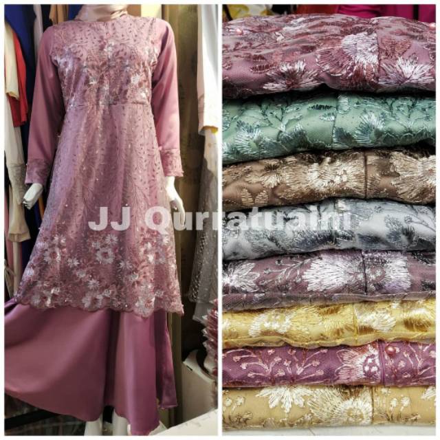 Gamis pesta JJ premium tile kombinasi satin