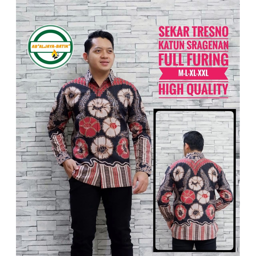 SEKAR TRESNO Kemeja Batik Pria Lengan Panjang Katun Halus FULL FURING Batik Aljaya