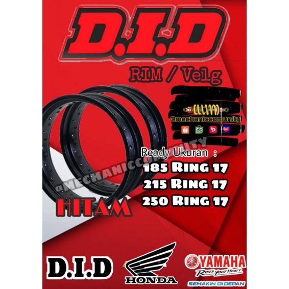 DID Velg Besi Lebar Ukuran 185 215 250 Ring 17 Hitam Original