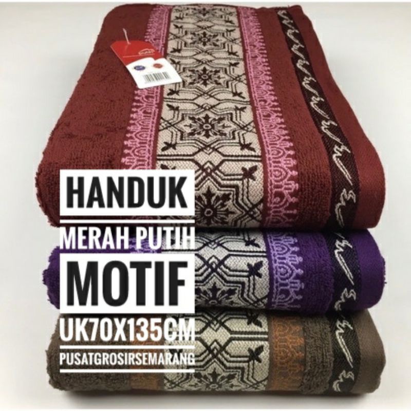 Handuk MERAH PUTIH Bordir Print Motif JUMBO BESAR uk 50x100 uk 60x130 uk 70x140 LIST TEBAL Handuk Mandi Full Katun 100% Handuk Seserahan Handuk Hotel Klinik Salon