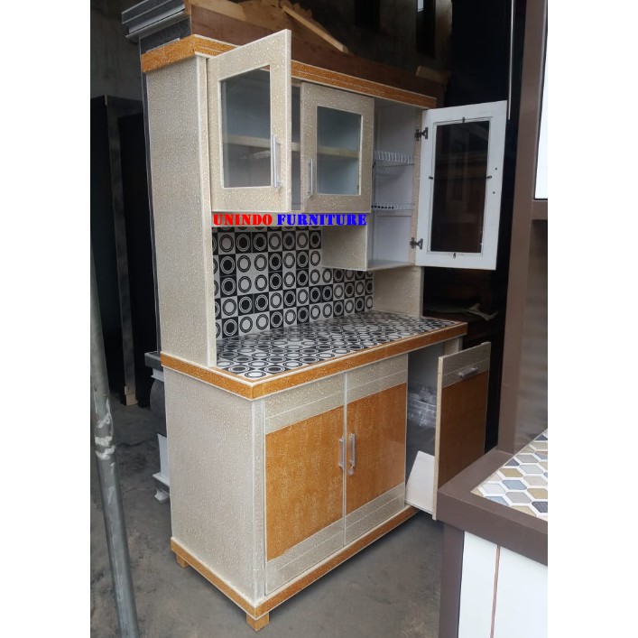 LEMARI DAPUR CORAK RAK PIRING KAYU KITCHEN SET 3 PINTU CORAK