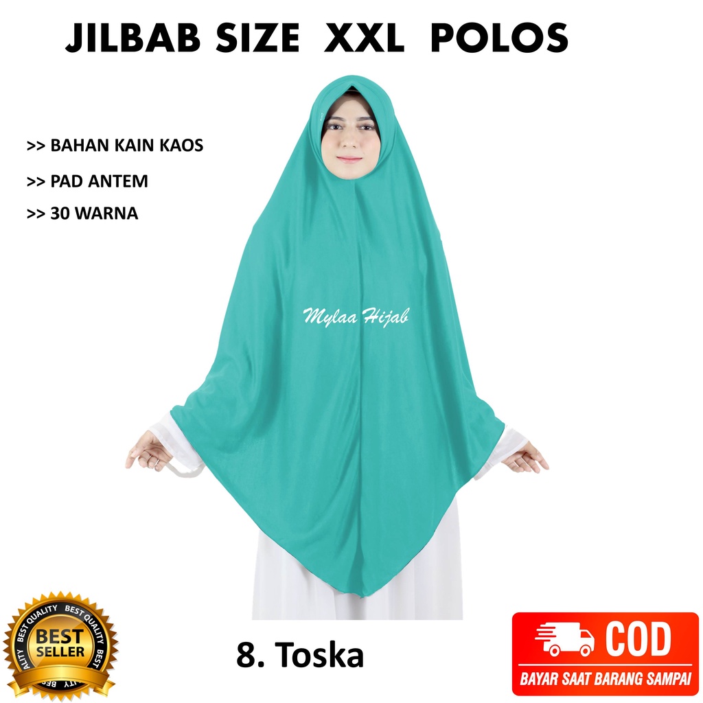 Jilbab instan NON SERUT Size XXL Pad Antem Bahan Kaos PE murah XXL-03 HARGA GROSIR TERMURAH.-8 TOSKA