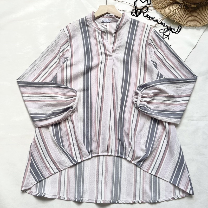 IL - PEVITA STRIPE RAINBOW SHIRT / BLOUSE GARIS OVERSIZE WANITA / BLOUSE STRIPE OVERSIZE