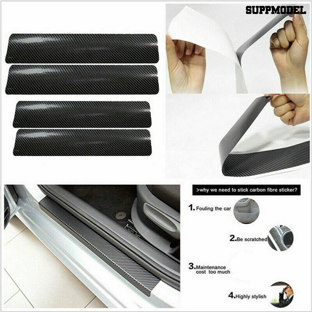 Suppmodel 4Pcs / Set Strip Trim Pelindung Pintu Mobil Anti Gores Bahan Carbon Fiber Tahan Suhu Tinggi