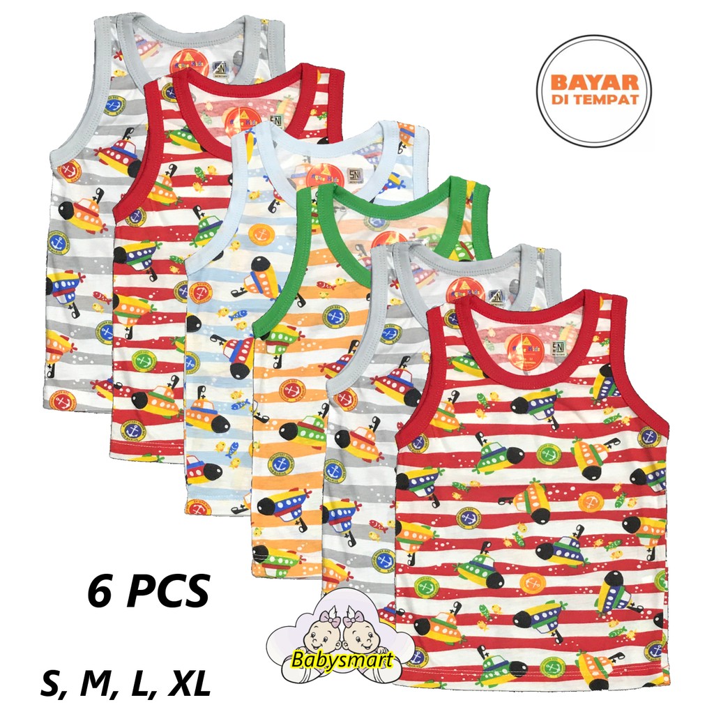 BAYIe - 6 PCS Kaos Singlet/Kutung Bayi/Anak Laki/Perempuan Motif POLICE AGREE KIDS Size S, M, L, XL