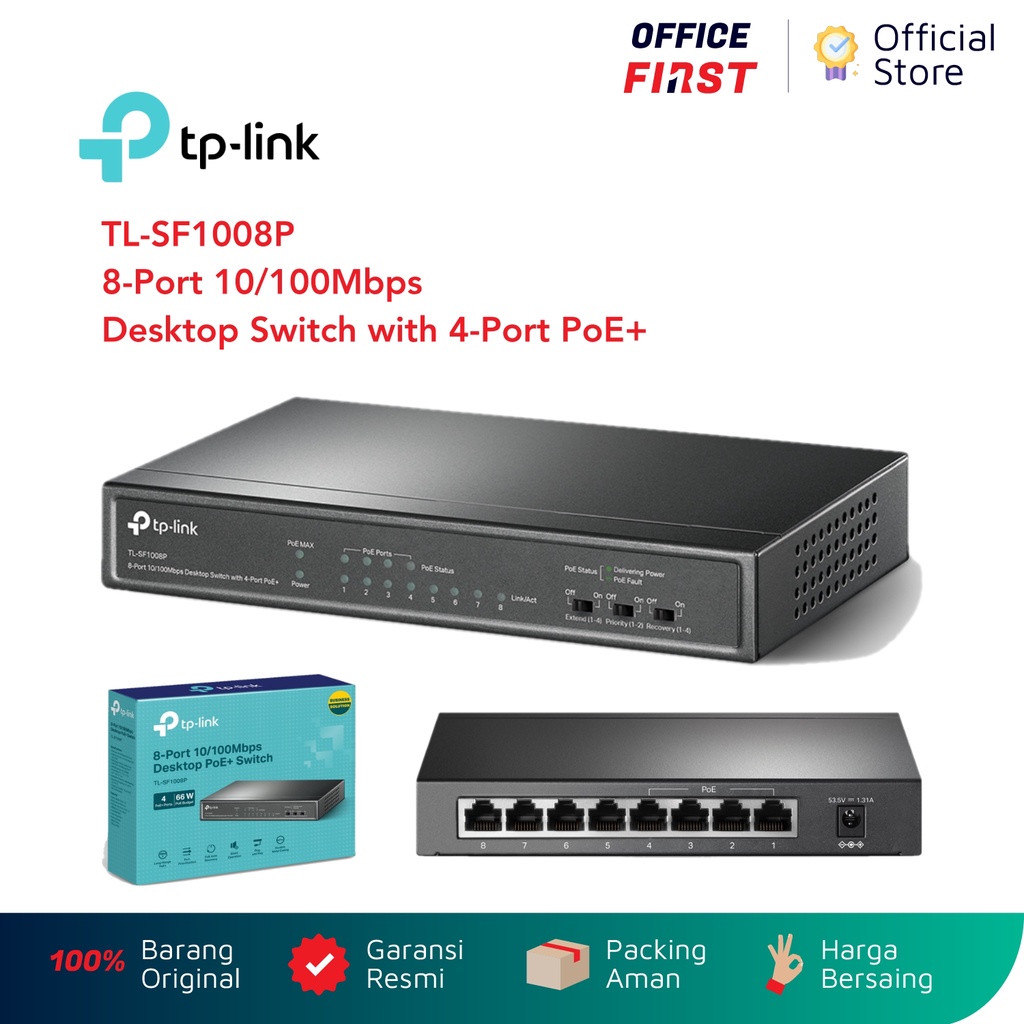 TP-Link TL-SF1008P 8 Port 10 / 100Mbps Desktop Switch with 4 Port PoE+