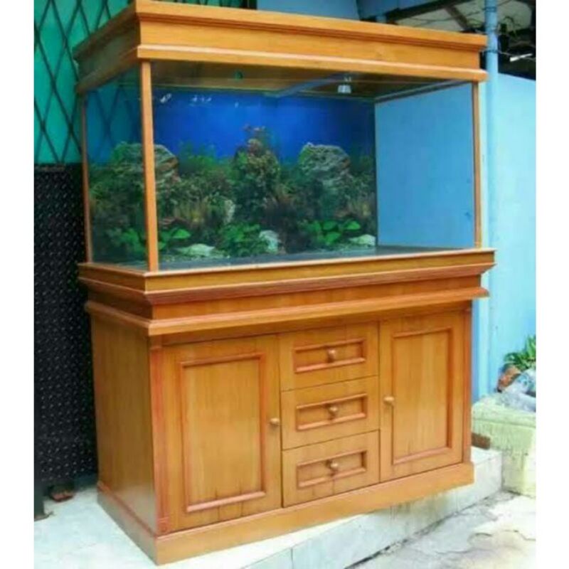 buffet akuarium minimalis kayu jati modern mewah furniture mebel jepara