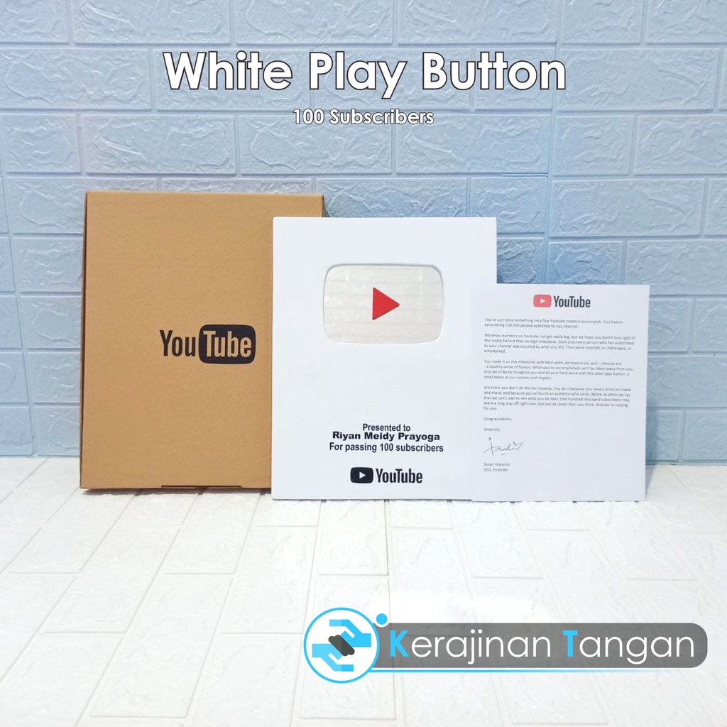 White Play Button Youtube Custom Nama