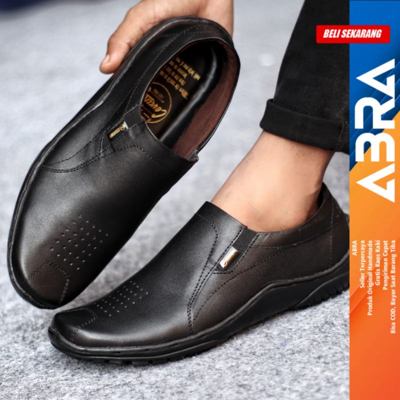 Sepatu Formal Pria Casual Kulit Asli Pantofel Kerja Hitam ABRA BADIL