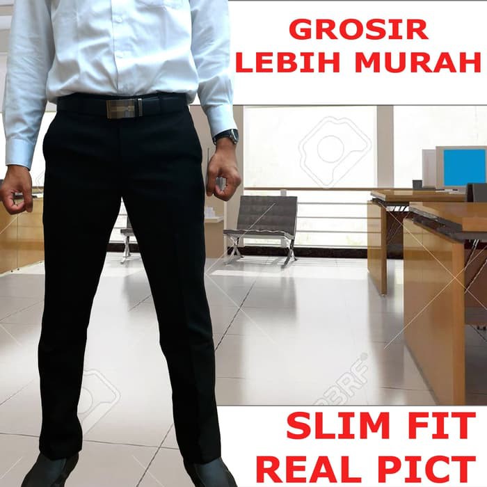 Celana Bahan Kerja Pria Slim Fit Tebal Trendy Keren