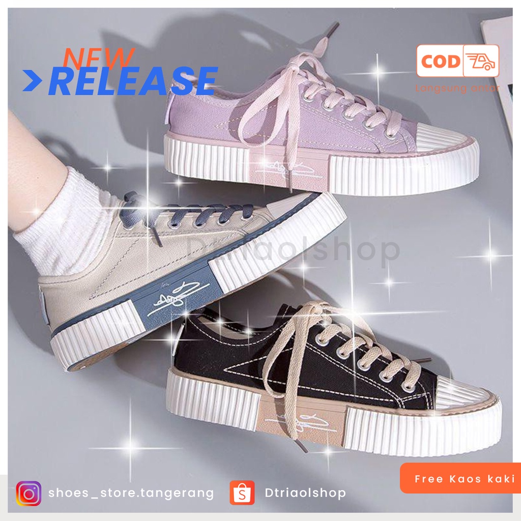 Sepatu Sneakers Canvas Wanita Impor - Sepatu wanita Kanvas - Sneakers Fashion Korea Terbaru Free Box