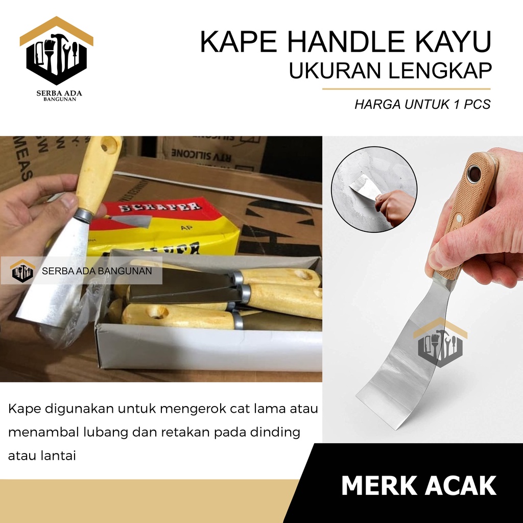 KAPE GAGANG KAYU 11/2&quot; 2&quot; 21/2&quot; 3&quot; 4&quot;  / SCRAPER SKRAP ALAT PENGELUPAS KEROK LAPISAN CAT MERAPIKAN