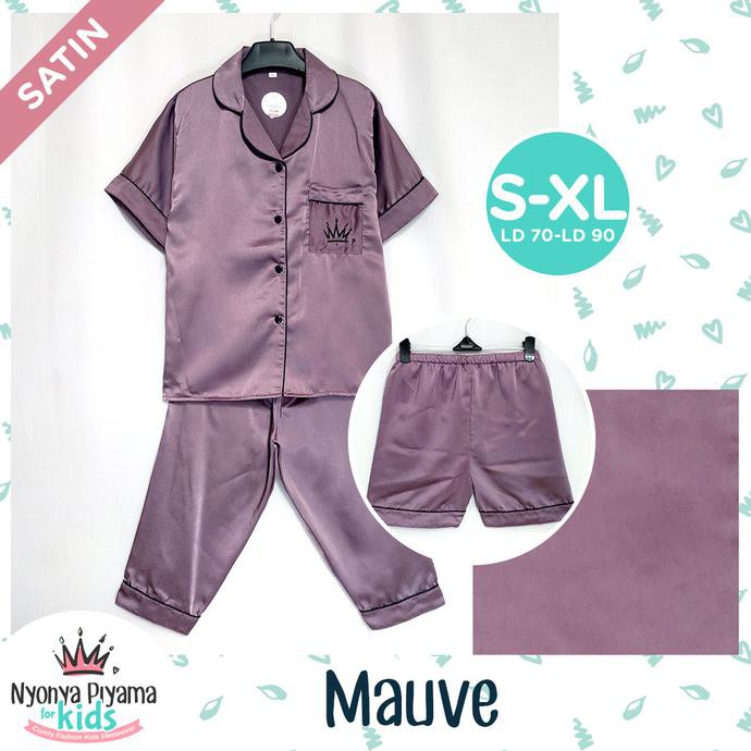 Nyopi For Kids / Piyama 3 In 1 Anak Satin Maxmara Premium - Polos - Polosb Mauve, S